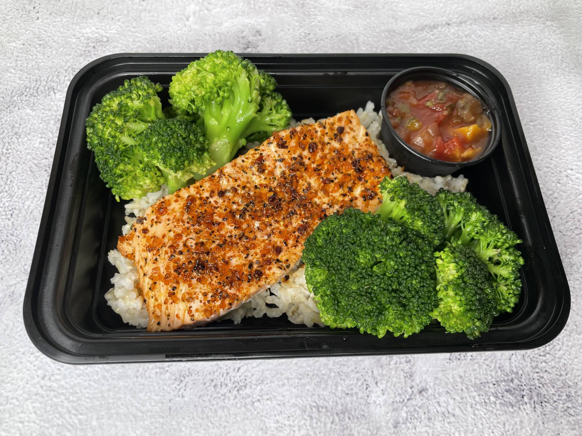 Blackened Salmon w Brown Rice & Broccoli